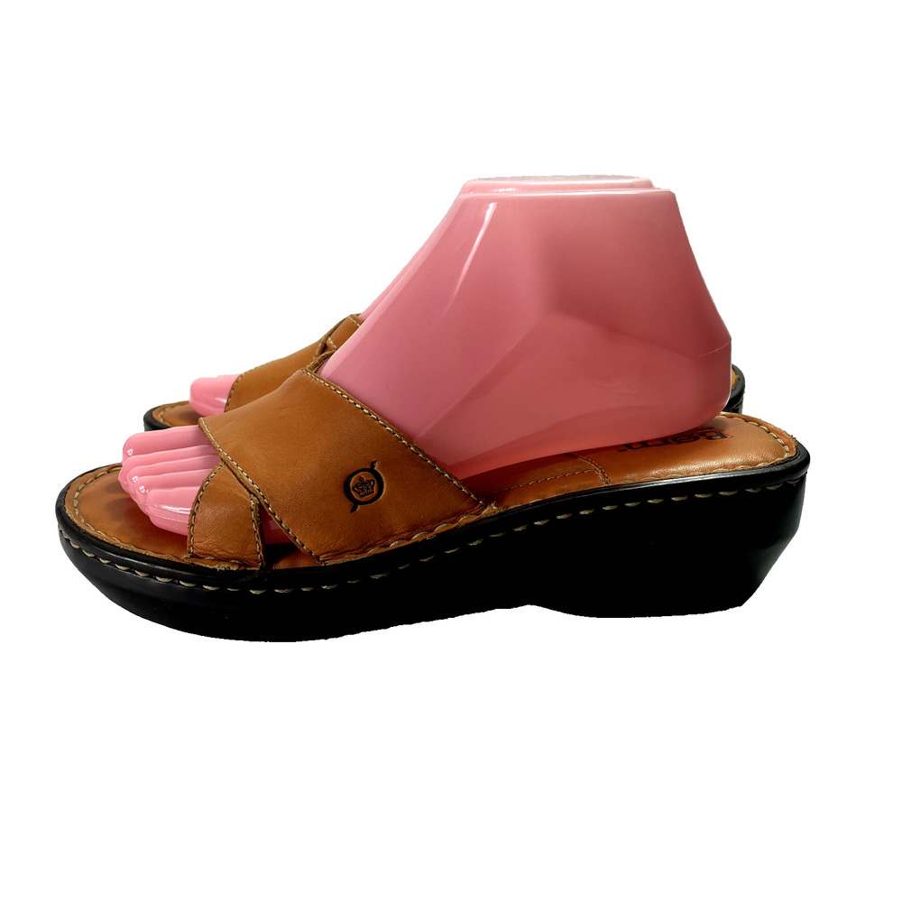 Born Sandal Slides Women's Size 8 Brown Leather Wedge Hand Crafted